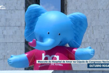 Boneco inflável no Congresso alerta sobre câncer de mama