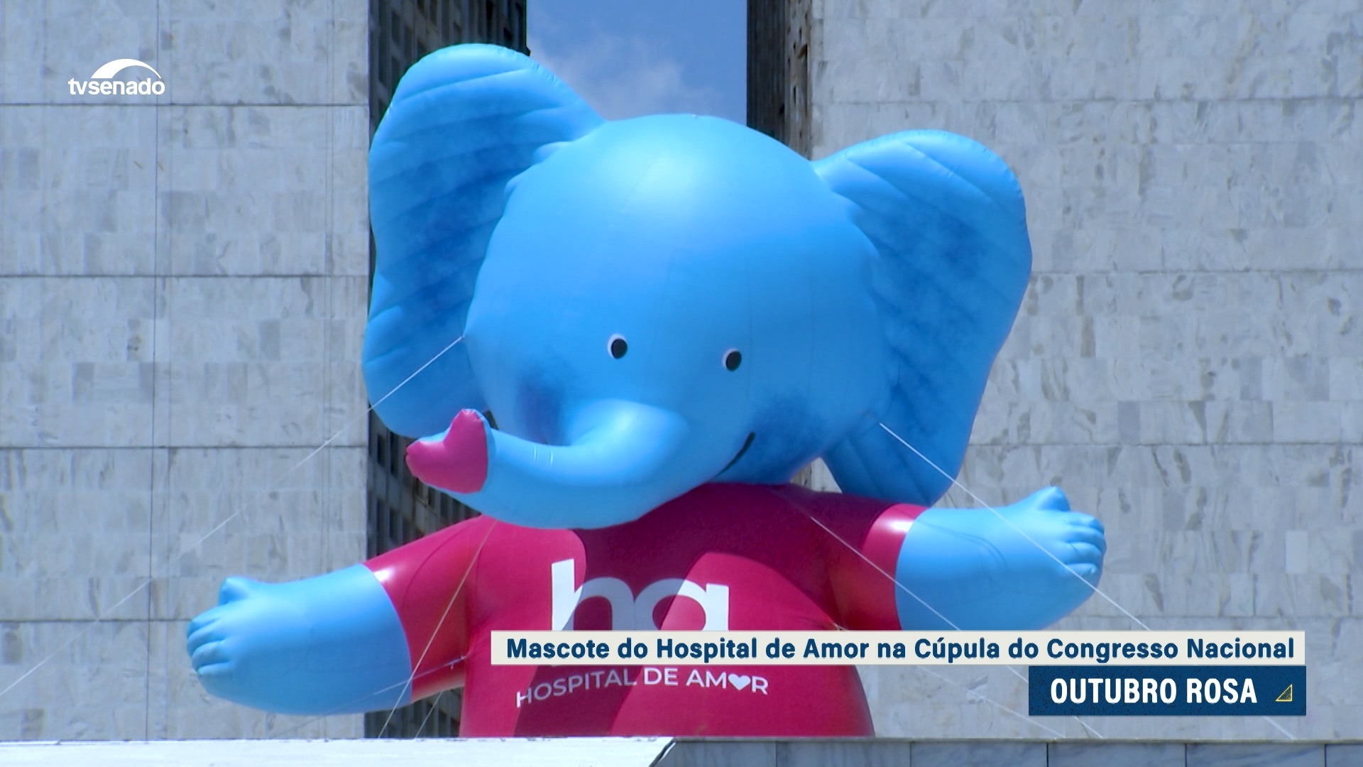 Boneco inflável no Congresso alerta sobre câncer de mama