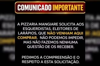Pizzaria barra esquerda e cita Flávio Bolsonaro presidente