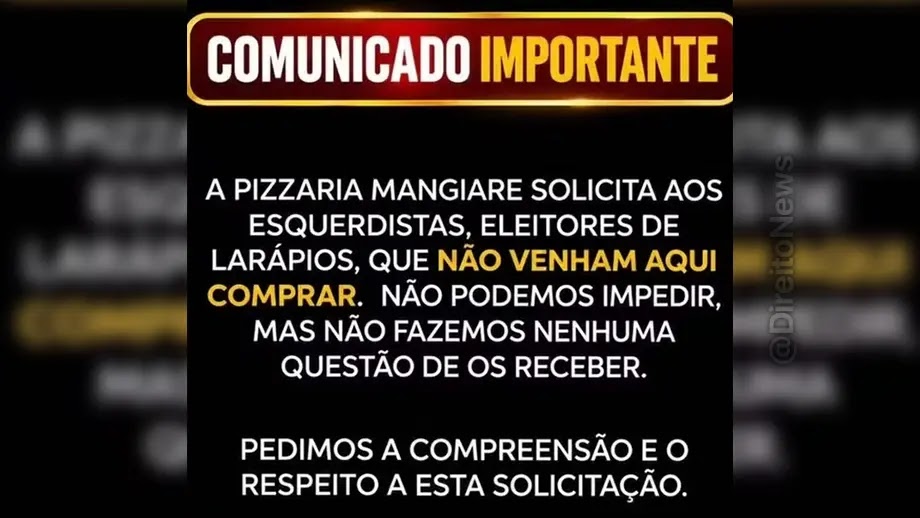 Pizzaria barra esquerda e cita Flávio Bolsonaro presidente